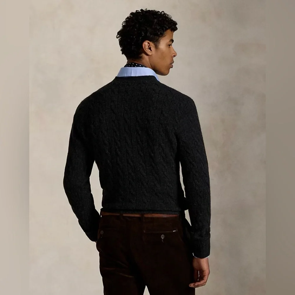 Polo Ralph Lauren Men’s Cable-Knit Wool-Cashmere Sweater Black XXL Quiet Luxury